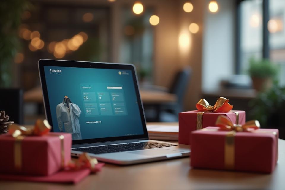 Image showing professional setting with gift boxes and laptop, representing a corporate gifting webinar.